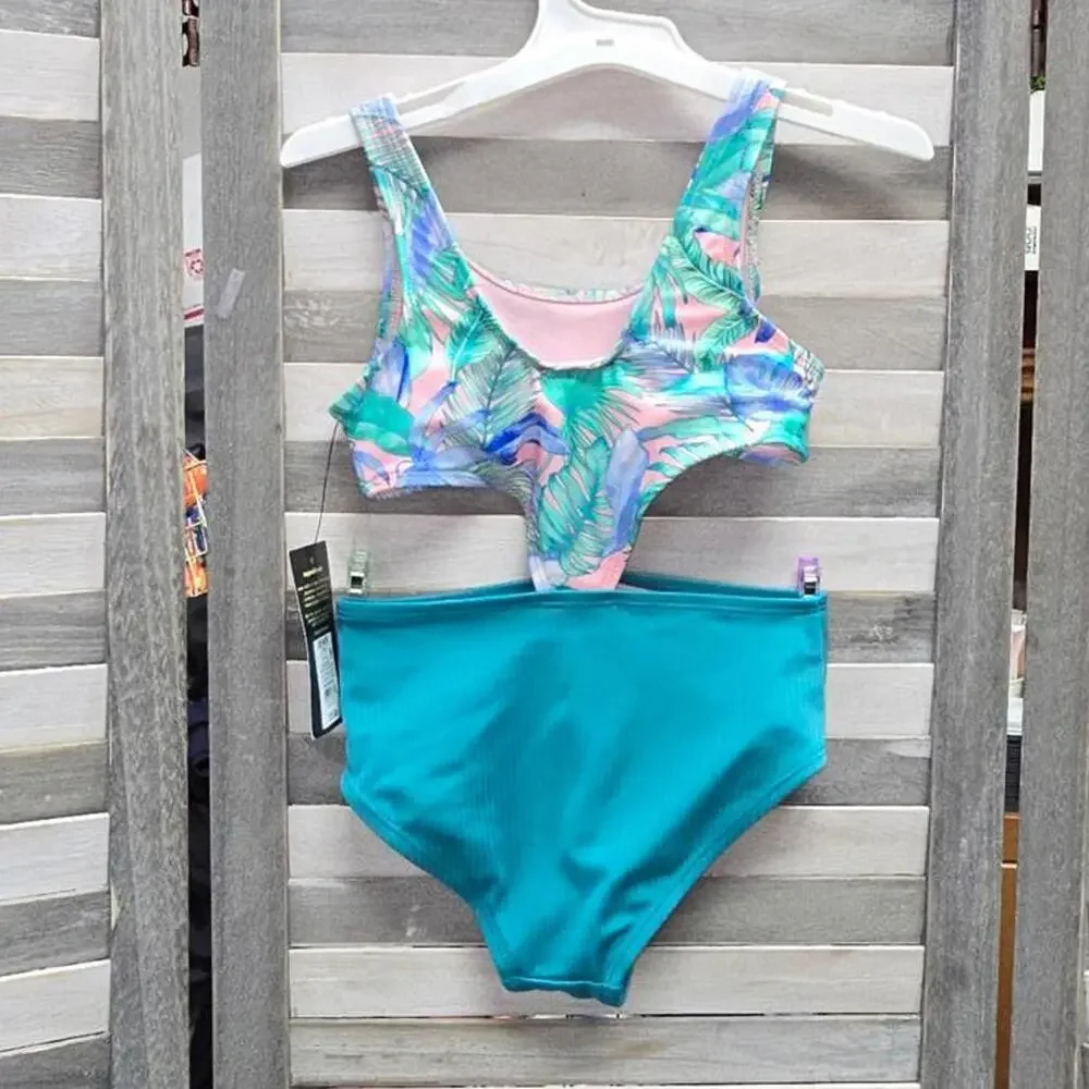 Girls' Floral Printed Tropical Twist Swimsuit | Art Class | XS (4/5)